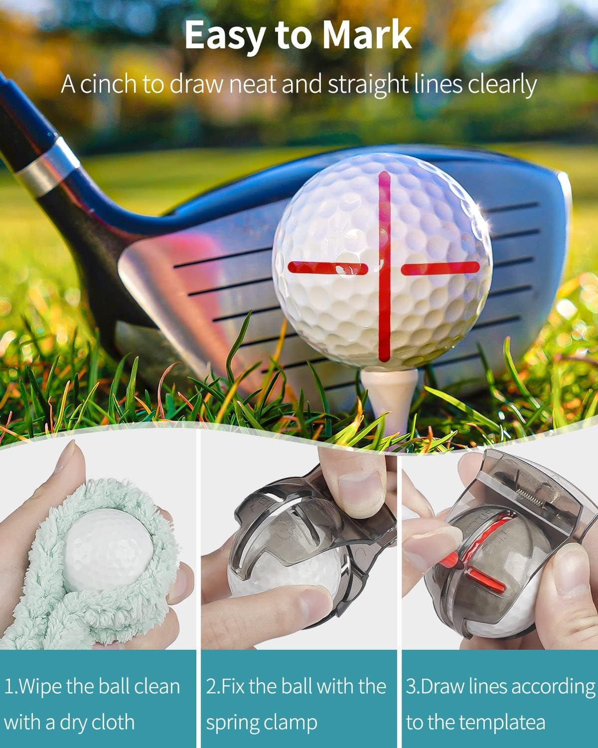2 PCS Golf Ball Liner Template Linear Alignment Kit for Putt Ball Marking Tools - Golfer Gear