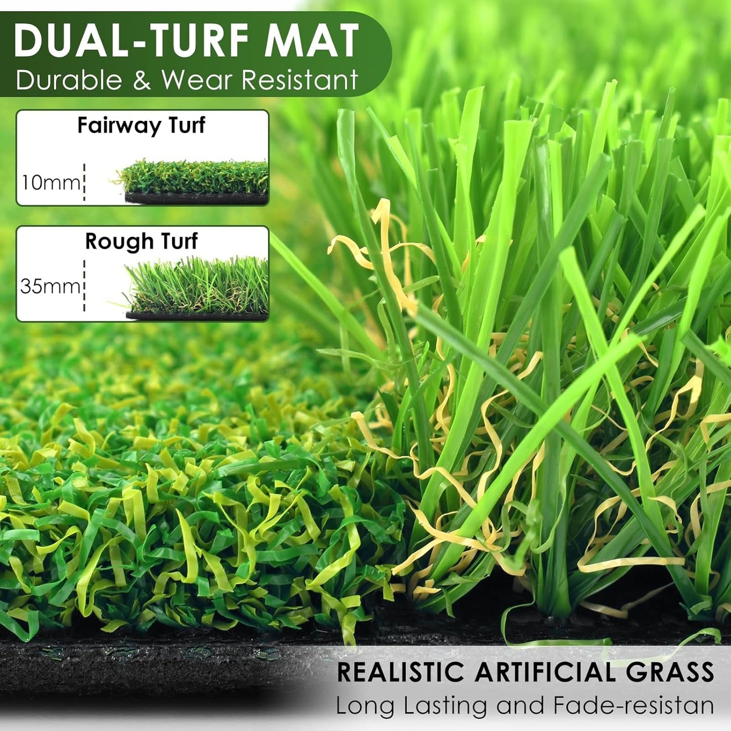 Golf Hitting Mat for Swing Feedback - Premium Turf, Real Feel, Instant Feedback - Golfer Gear