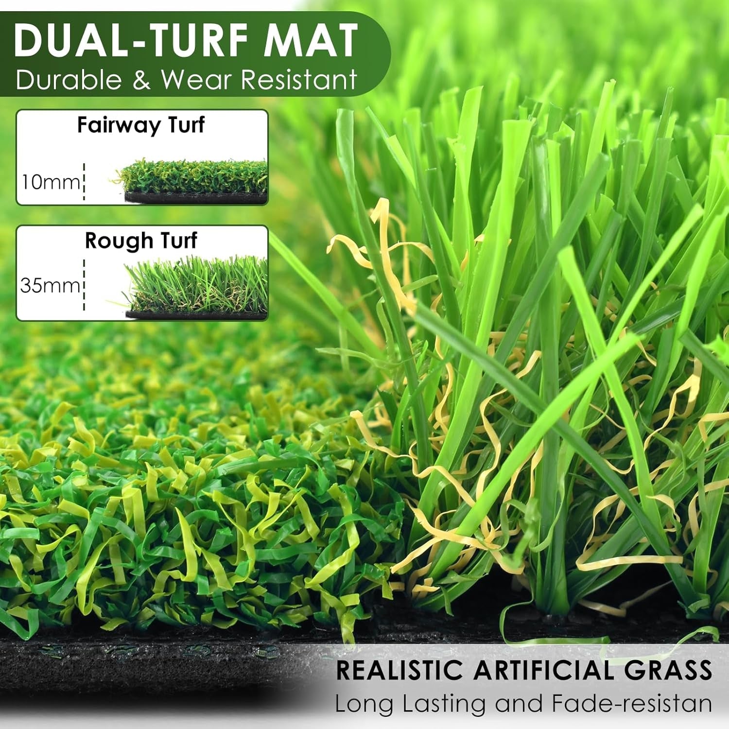 Golf Hitting Mat for Swing Feedback - Premium Turf, Real Feel, Instant Feedback - Golfer Gear