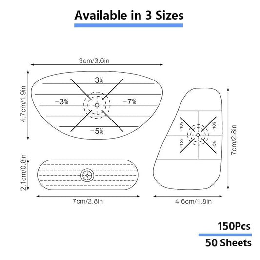 Golf Impact Tape Set 150Pcs, Self - Teaching Sweet Spot and Consistency Analysis, Golf Club Impact Stickers for Woods Irons and Putters Each 50 Pcs,Useful Training Aid Improve Ball Striking - Golfer Gear